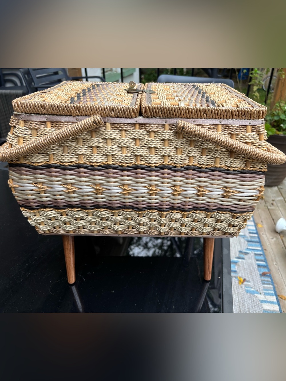 Vintage Mid-Century Modern Sewing Basket with Legs